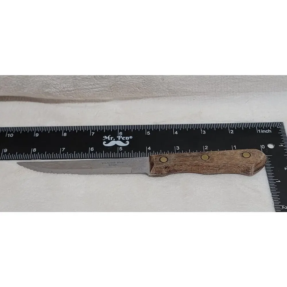 Vintage Serrated Steak Knife with wood handle and brass pins